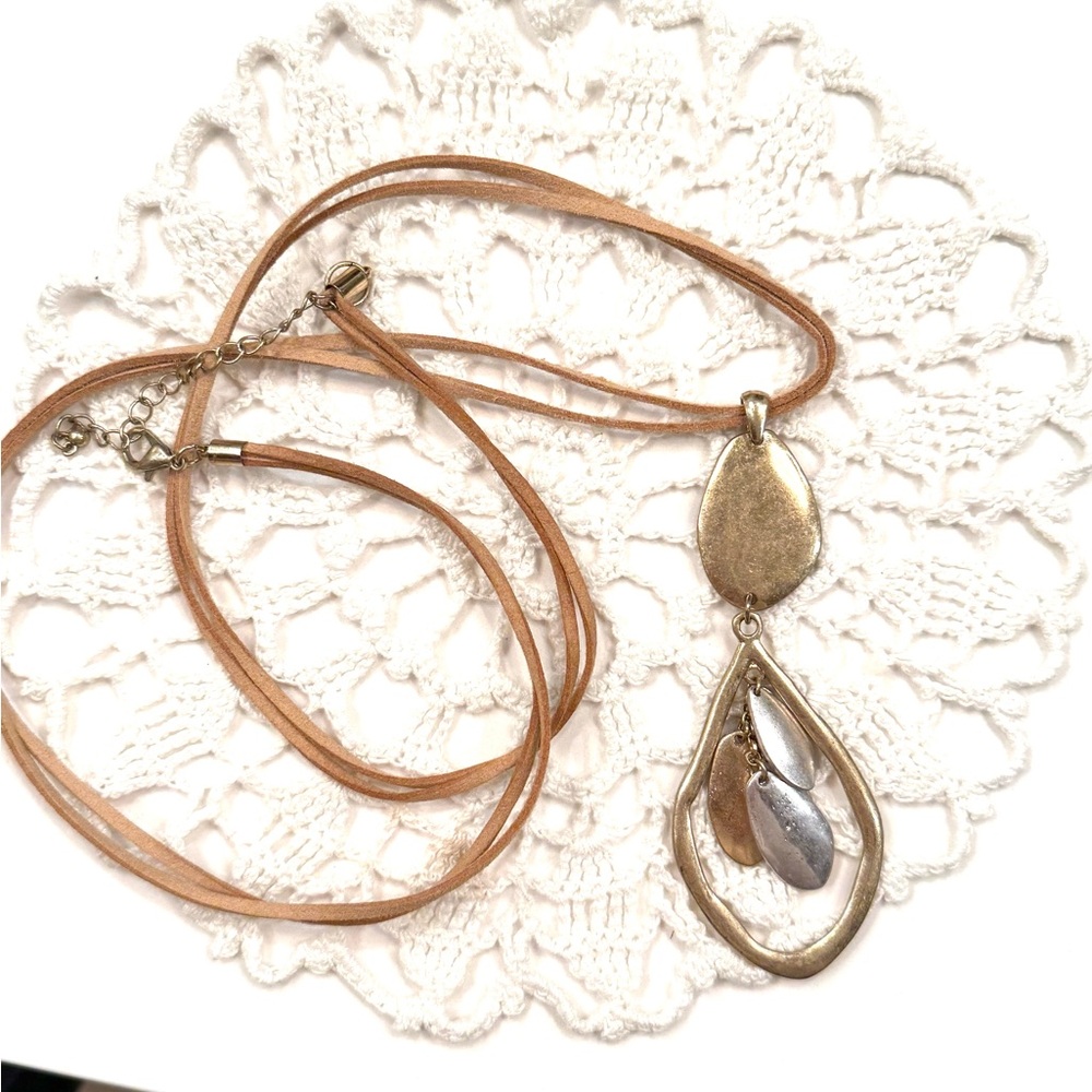 Gold and Silver Teardrop Pendant Necklace